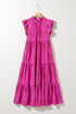Rose Red Leopard Print Ruffled Trim Tiered Maxi Dress